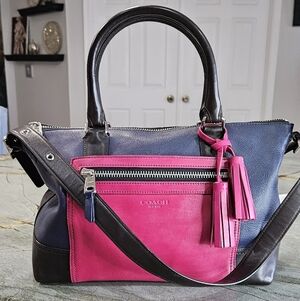 Coach Colorblock Leather Satchel 21134 Pink Navy Black Tassel Shoulder Bag